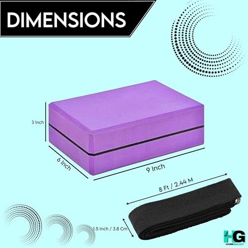 HOMEGALLEY Yoga Blocks for Beginners Yoga Blocks Pack of 2 with Belt for Exercise High Density Eva Exercise Block Pair to Improve Strength, Balance, Stretching for Women and Men, Purple - Image 3