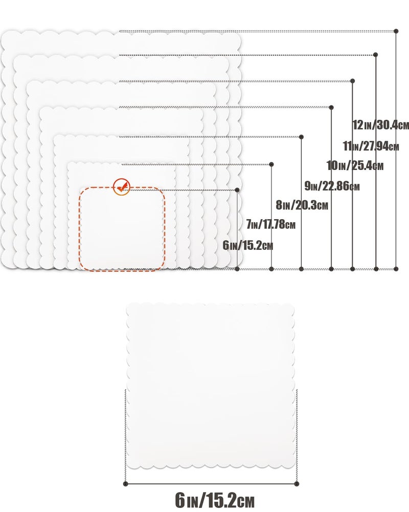qiqee White 6 Inch Wave Cake Boards 15-Packs Squares Base Food-Grade Cardboard Wave Cake Plateï¼ˆThinner But Strongerï¼‰ - Image 5