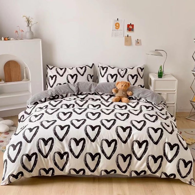 CLOTHKNOW Black White Comforter Set Full 3Pcs Shaped Bedding Comforter Sets Kawaii Love Comforter Full Size Black White Comforter Heart Full Size Comforter Sets - Image 1