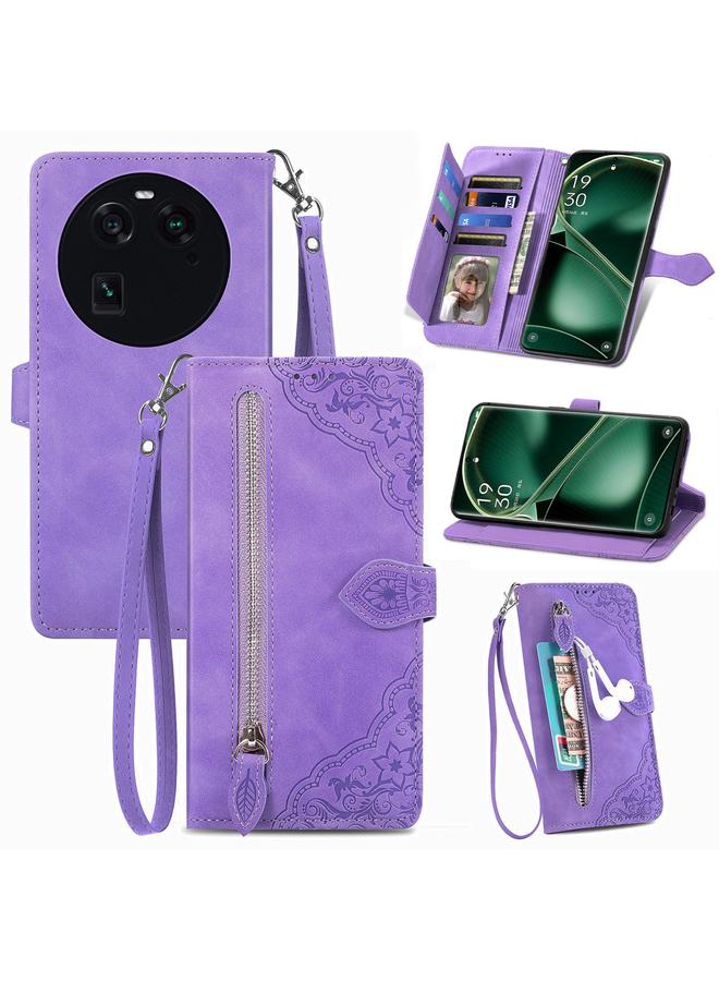 S-TOP Case For OPPO Find X6 Embossed Flower Zipper Leather Phone Case - Image 1