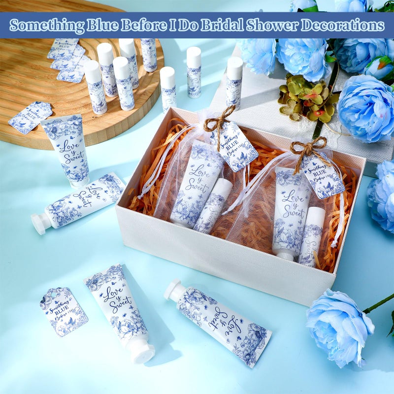 Swiffen 48 Sets Something Blue Before I Do Bridal Shower Hand Cream and Lip Balm Gift Bulk Blue Floral Wedding Favors Travel Size Hand Lotion and Lip Balm Bridal Shower Party Supplies for Guest - Image 2