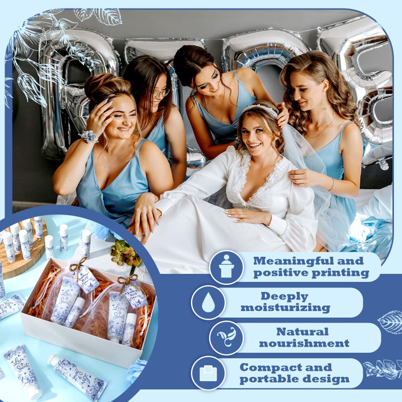 Swiffen 48 Sets Something Blue Before I Do Bridal Shower Hand Cream and Lip Balm Gift Bulk Blue Floral Wedding Favors Travel Size Hand Lotion and Lip Balm Bridal Shower Party Supplies for Guest - Image 5