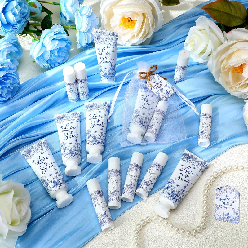Swiffen 48 Sets Something Blue Before I Do Bridal Shower Hand Cream and Lip Balm Gift Bulk Blue Floral Wedding Favors Travel Size Hand Lotion and Lip Balm Bridal Shower Party Supplies for Guest - Image 4