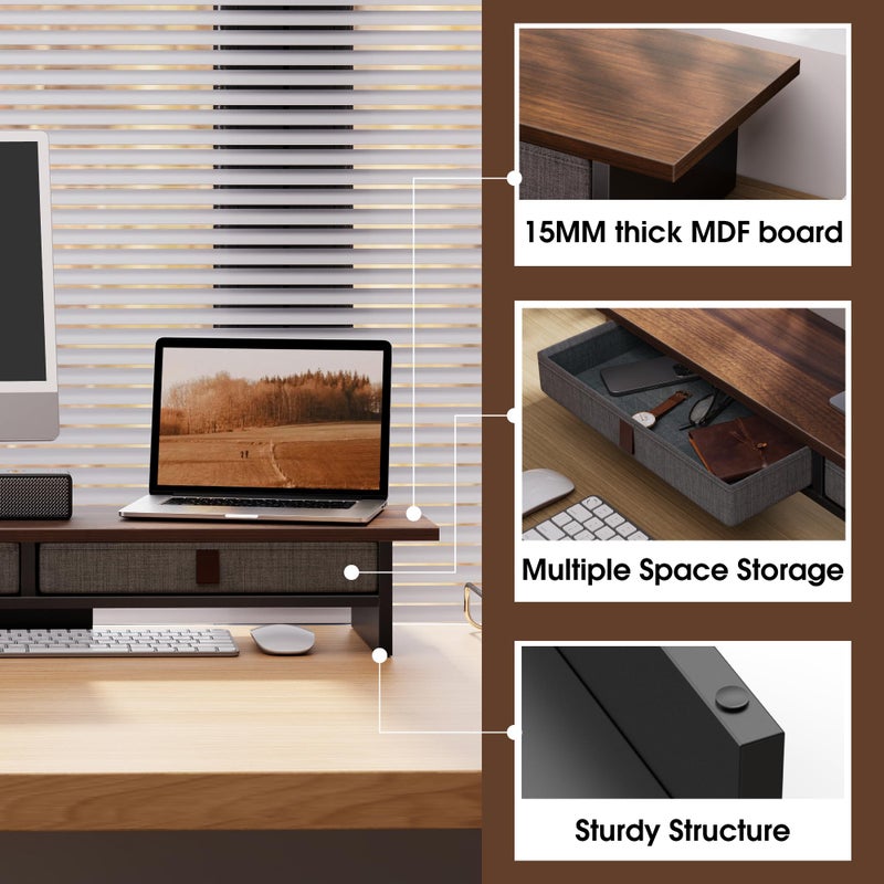 Fenge Monitor Stand with Drawer, 2 Tiers Dual Monitor Riser for Desk, 35 Inch Computer Stand for 2 Monitors, Desk Shelf for Home, Office, Laptop, PC, TV, Printer - Image 3