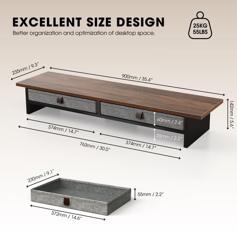 Fenge Monitor Stand with Drawer, 2 Tiers Dual Monitor Riser for Desk, 35 Inch Computer Stand for 2 Monitors, Desk Shelf for Home, Office, Laptop, PC, TV, Printer - Image 5