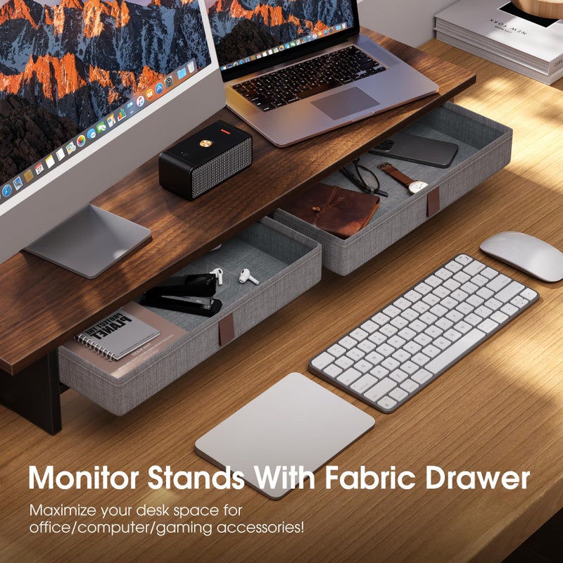 Fenge Monitor Stand with Drawer, 2 Tiers Dual Monitor Riser for Desk, 35 Inch Computer Stand for 2 Monitors, Desk Shelf for Home, Office, Laptop, PC, TV, Printer - Image 4
