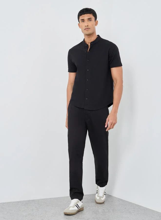 Styli Styli Men Black Micro Cotton Pique Knit Shirt