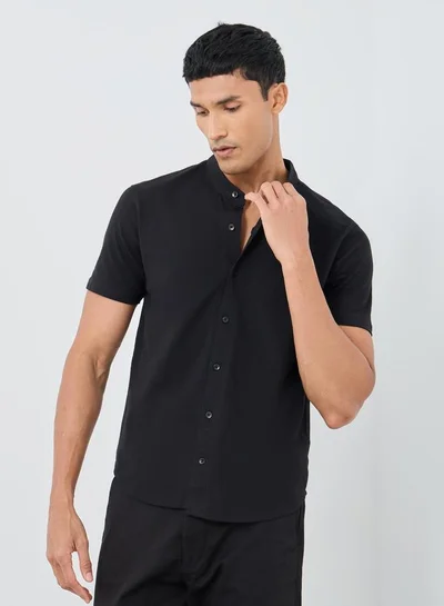 Styli Styli Men Black Micro Cotton Pique Knit Shirt