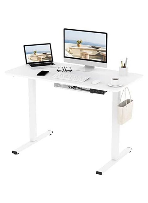 Flexispot Basic Plus Electric Height-Adjustable Desk with Charging Sockets with Table Top, 2-Way Telescope, Sitting & Standing Desk with Memory Control
