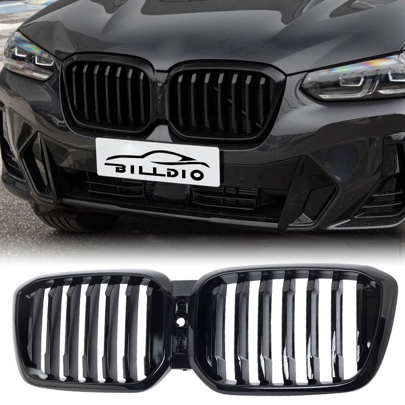 BILLDIO G01 G02 Grill Black Kidney Grille Compatible With 2022IN BMW X3 G01 X4 G02 ABS Single Slat Gloss Black Grille