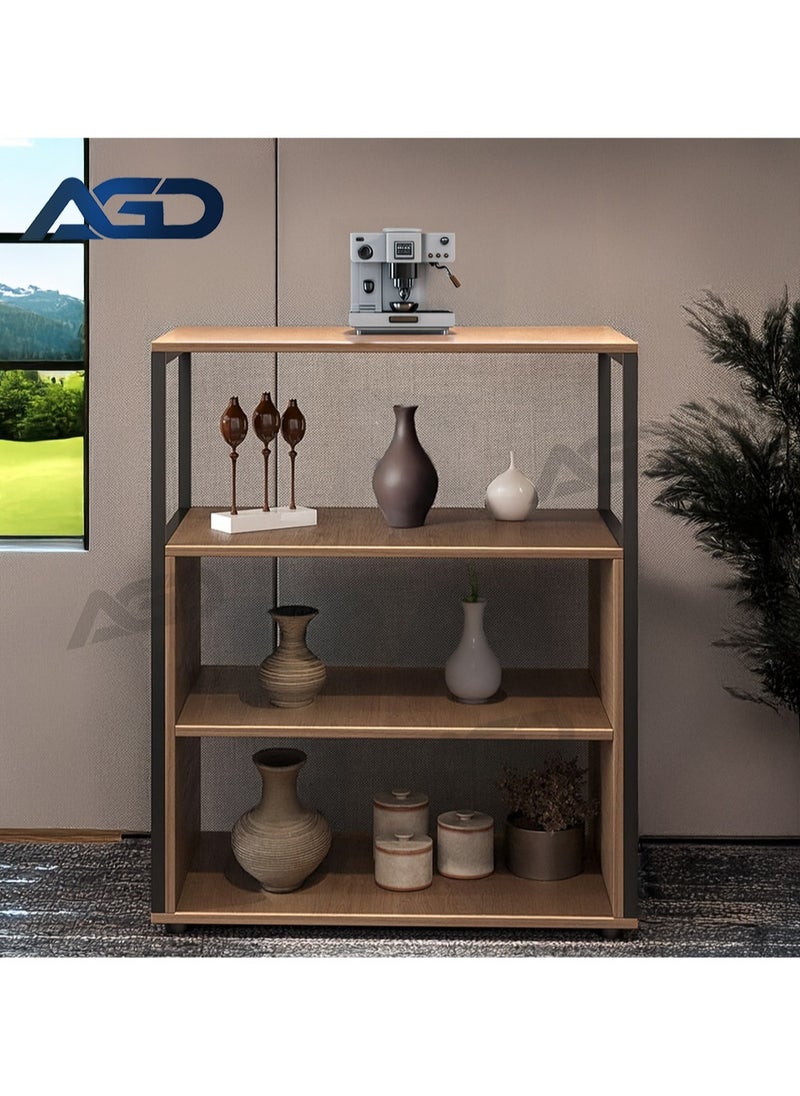 AGD Modern Design Entryway Table, Coffee Corner Table, Side Table, 4-Shelf Wood Bookcase to Meet All Your Needs - Brown/Black  - Image 1
