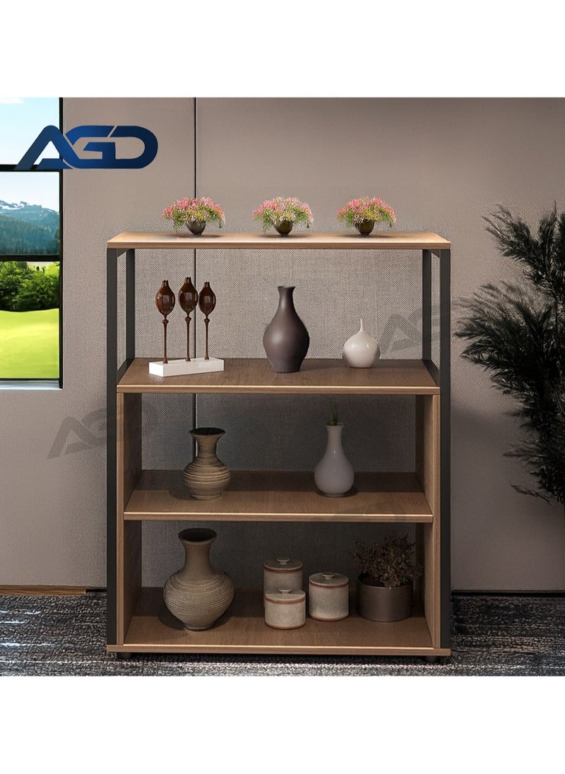 AGD Modern Design Entryway Table, Coffee Corner Table, Side Table, 4-Shelf Wood Bookcase to Meet All Your Needs - Brown/Black  - Image 2