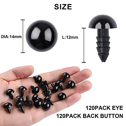 UPINS 120PCS Plastic Safety Crochet Eyes Bulk with 120PCS Washers for Crochet Crafts (0.56Inch/14mm) - Image 2