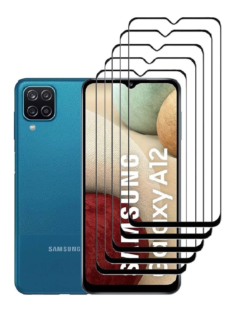 AINA 5 Pieces Tempered Glass Screen Protector 5D Designed For Samsung Galaxy A12 Full Glue Edge to Edge Full Screen Coverage And Bubble Free - Image 1