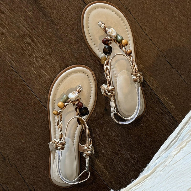 Women's Bohemian Flat Thong Sandals with Ankle Strap - Image 1