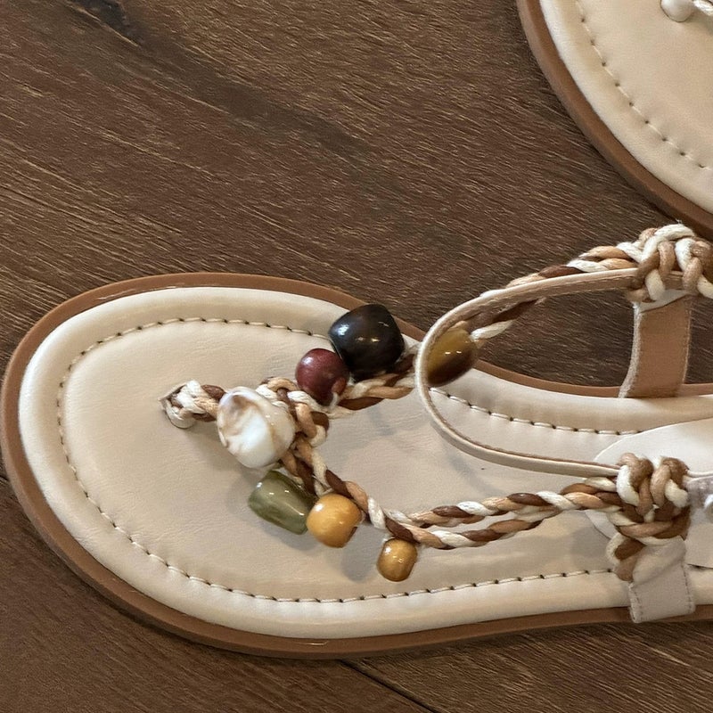 Women's Bohemian Flat Thong Sandals with Ankle Strap - Image 2