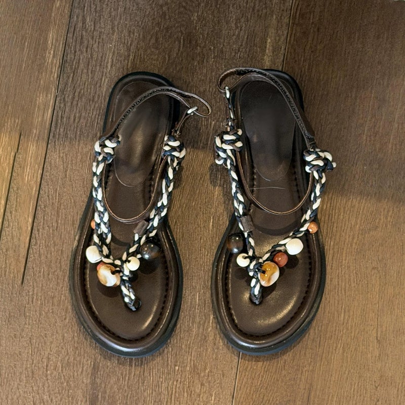 Women's Bohemian Flat Thong Sandals with Ankle Strap - Image 4