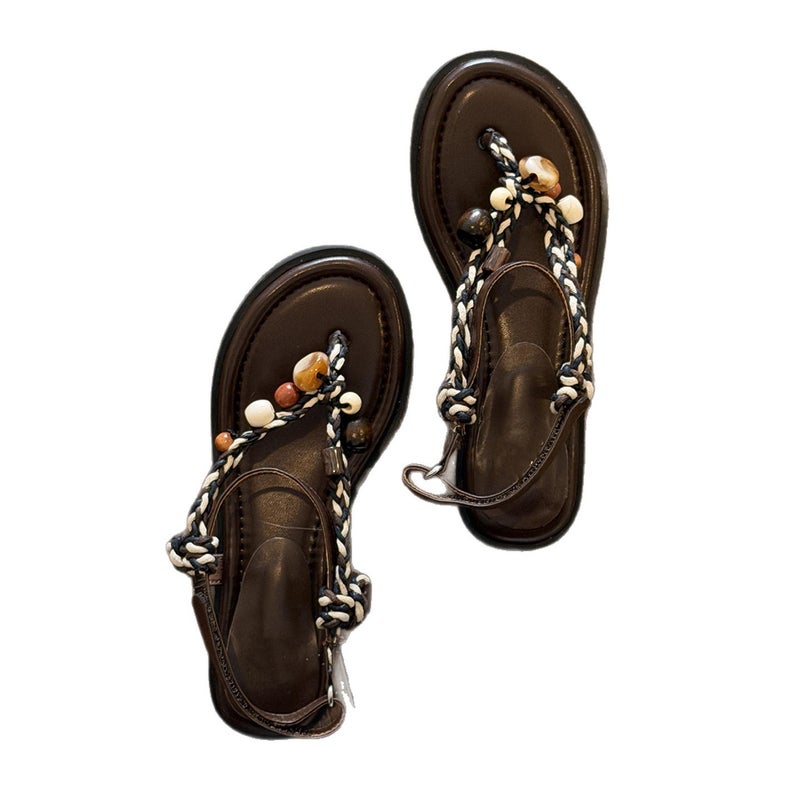 Women's Bohemian Flat Thong Sandals with Ankle Strap - Image 5