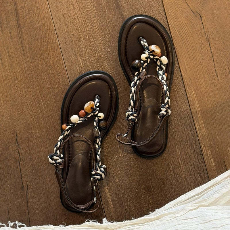 Women's Bohemian Flat Thong Sandals with Ankle Strap - Image 3