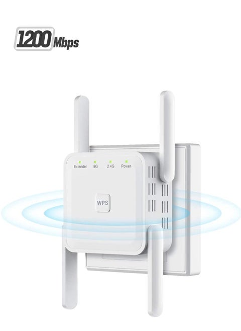 Wifi Extender,WiFi Repeater,5G 1200Mbps Dual Band WiFi Booster For Home,Internet Booster With Ethernet, With 4 Antennas, Easy Setup