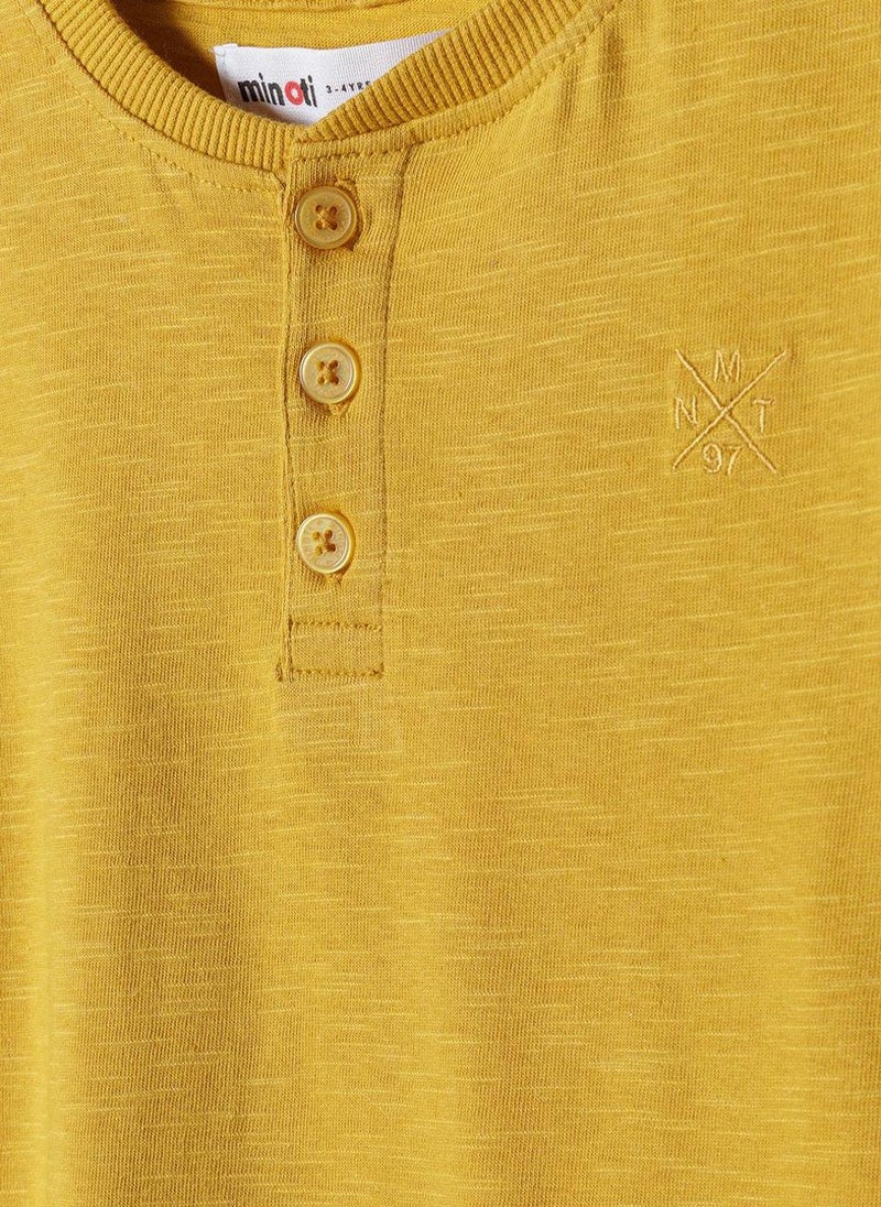 MINOTI Teen Henley T-Shirt with Short Sleeves and Button Neckline  - Image 3