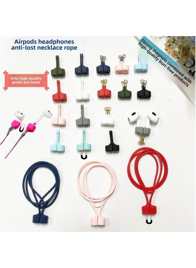 For Apple AirPods234 Generation Huawei Xiaomi Air2Spro2 Magnetic Headset Anti-lost Rope Silicone Lanyard-Color:571c Green-Applicable Models:Airpods72cm Lanyard (oil Spray, Silky To The Touch, Non-sticky Dust) - Image 2