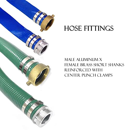 Eastrans Discharge Hose Pump Kit Includes 2" x 50' Blue PVC Lay-Flat Backwash Hose & 2" x 20' Green PVC Suction Hose with Male X Female Aluminum Pin Lug Fittings, Steel Round Hole Suction Strainer - Image 3
