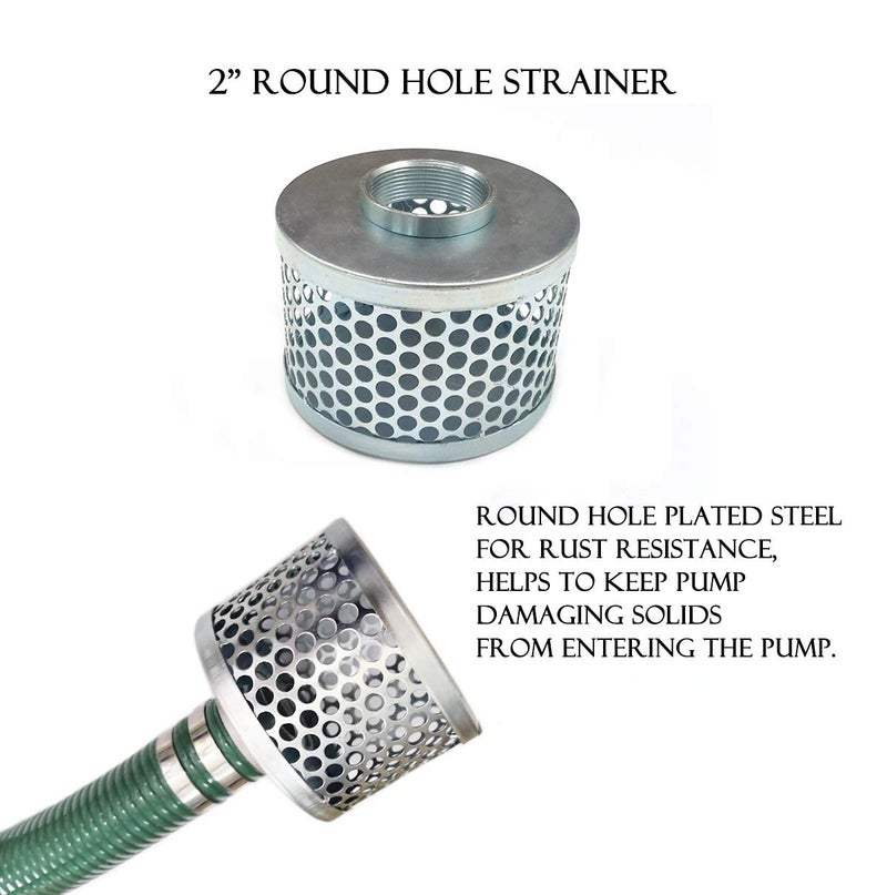 Eastrans Discharge Hose Pump Kit Includes 2" x 50' Blue PVC Lay-Flat Backwash Hose & 2" x 20' Green PVC Suction Hose with Male X Female Aluminum Pin Lug Fittings, Steel Round Hole Suction Strainer - Image 5