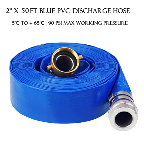 Eastrans Discharge Hose Pump Kit Includes 2" x 50' Blue PVC Lay-Flat Backwash Hose & 2" x 20' Green PVC Suction Hose with Male X Female Aluminum Pin Lug Fittings, Steel Round Hole Suction Strainer - Image 4