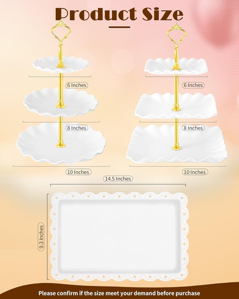 Hoedia 10 Pcs Cake Stand, Plastic Dessert Table Display Set, 4 Pcs 3 Tier Cupcake Stand Tower Holder and 6 Pcs Serving Tray for Tea Party Baby Shower Decorations - Image 2