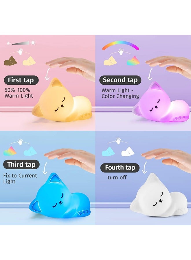 Arabest Night Light for Kids Lamp Cat Lamp, Color Changing, Tap Control, Silicone Cat Night Light for Kids Night Light, USB Rechargeable Cordless Night Lights for Kids Room - Image 3