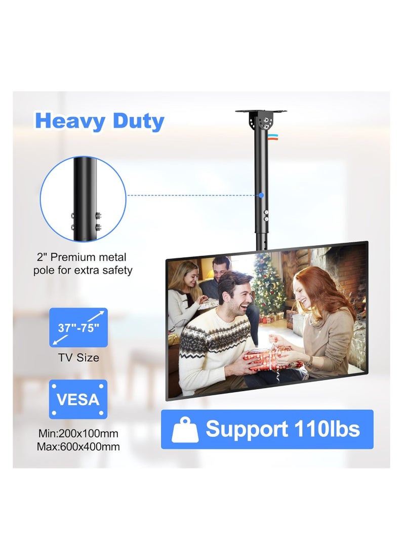 حامل تلفزيون سقف من شينلي يناسب معظم شاشات بلازما LCD LED مقاس 37-75 بوصة مع ماكس فيسا 600 × 400 ملم، تحميل حتى 50 كجم/110 باوند، قابل للدوران والإمالة بارتفاع قابل للتعديل MC61A - Image 1