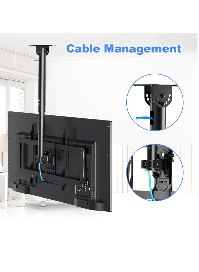 حامل تلفزيون سقف من شينلي يناسب معظم شاشات بلازما LCD LED مقاس 37-75 بوصة مع ماكس فيسا 600 × 400 ملم، تحميل حتى 50 كجم/110 باوند، قابل للدوران والإمالة بارتفاع قابل للتعديل MC61A - Image 3