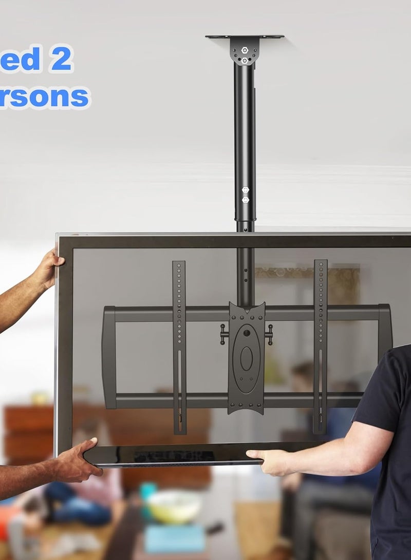 حامل تلفزيون سقف من شينلي يناسب معظم شاشات بلازما LCD LED مقاس 37-75 بوصة مع ماكس فيسا 600 × 400 ملم، تحميل حتى 50 كجم/110 باوند، قابل للدوران والإمالة بارتفاع قابل للتعديل MC61A - Image 4