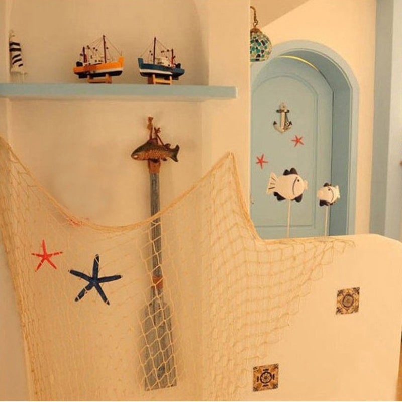 🏠 شبكة صيد بحري مزخرفة معلقة على الحائط بلون بيج - Image 1