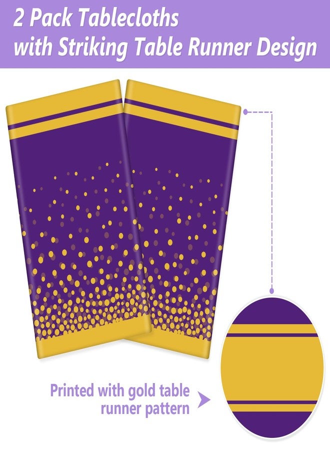 LANLISA Purple and Gold Tablecloth Graduation Decorations 2025 2 Pack, Disposable Plastic Table Cloths for Birthday Masquerade Retirement Party Decor - Image 4