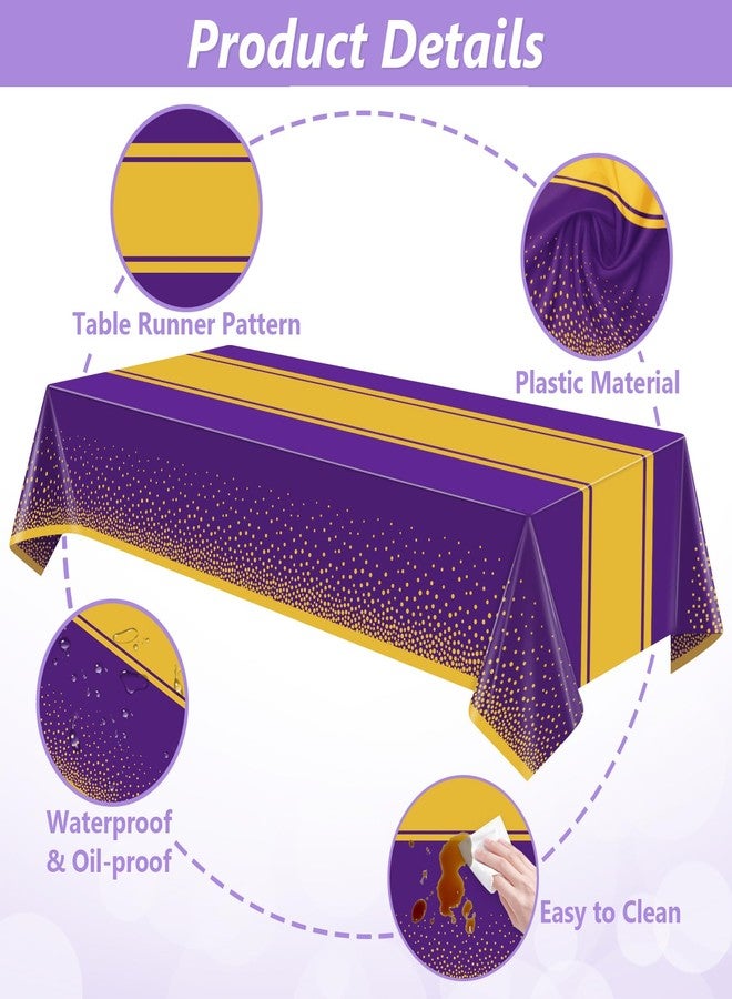 LANLISA Purple and Gold Tablecloth Graduation Decorations 2025 2 Pack, Disposable Plastic Table Cloths for Birthday Masquerade Retirement Party Decor - Image 5