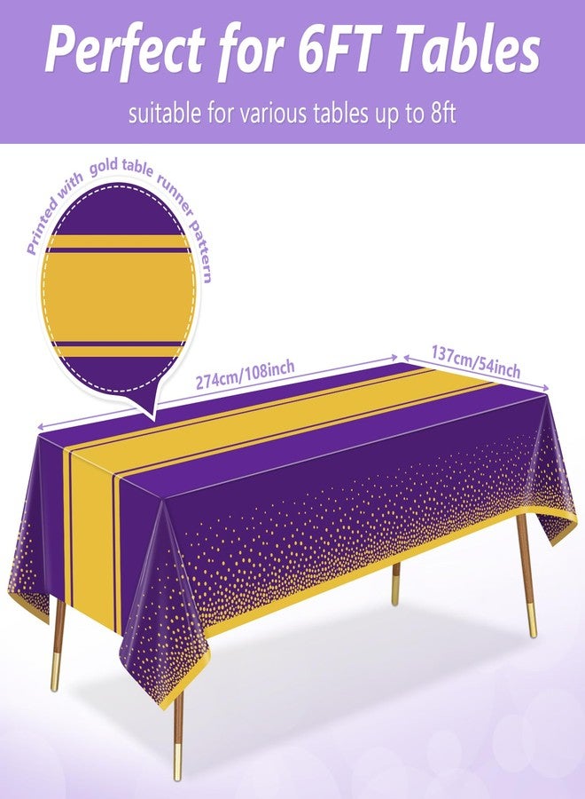 LANLISA Purple and Gold Tablecloth Graduation Decorations 2025 2 Pack, Disposable Plastic Table Cloths for Birthday Masquerade Retirement Party Decor - Image 3