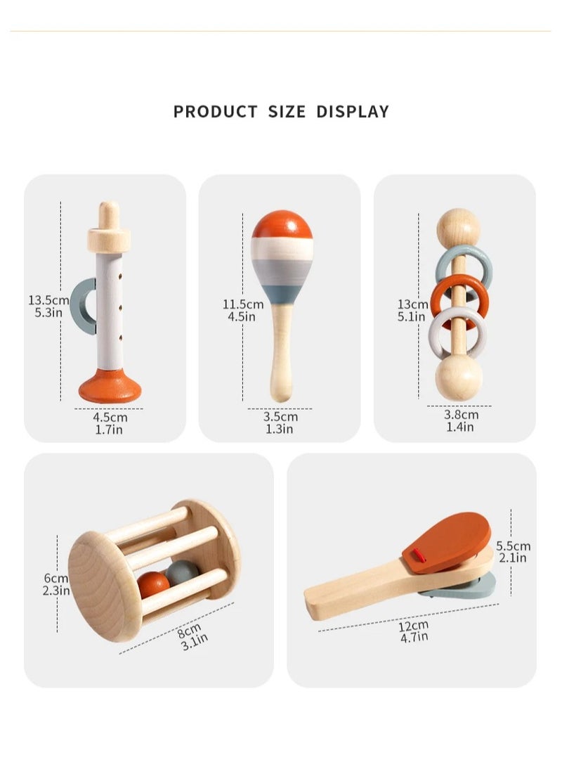 Baby Handheld Bell, Ringing Instrument, Early Childhood Education, Soothing Bed Bell, Wooden Gripping, Wooden Baby Rattle Toy for Newborns Infant Boys and Girls Gifts - Image 4