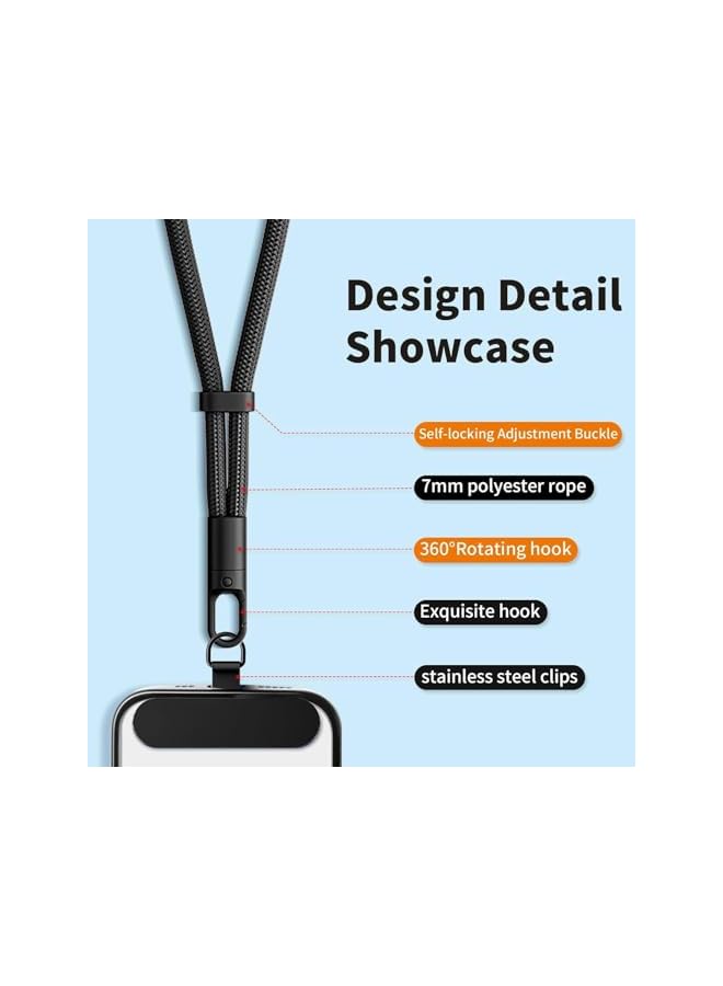 Green Tiger Phone Lanyard with Anti-Drop Lock, 7mm Braided Strap, 360° Rotating Hook, 2-Pack with Metal Patches, Black and Purple - Image 5
