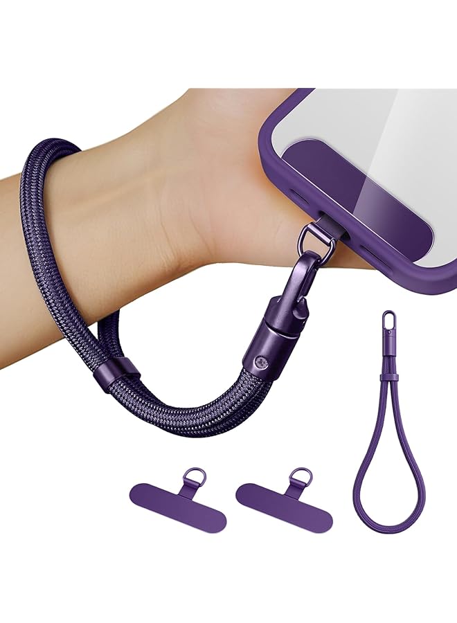 Green Tiger Phone Lanyard with Anti-Drop Lock, 7mm Braided Strap, 360° Rotating Hook, 2-Pack with Metal Patches, Black and Purple - Image 1