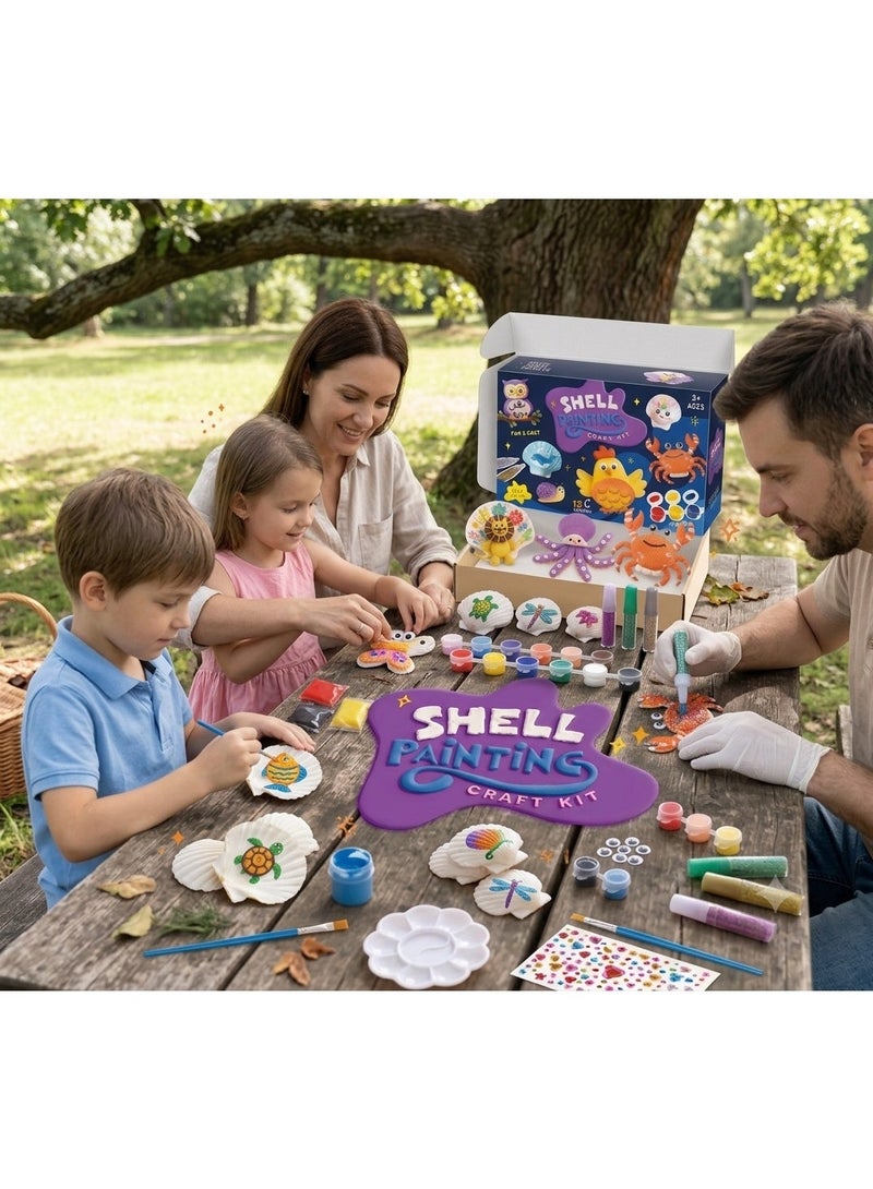 Twisoo Shell Painting Craft Kit for Kids - 50+ Pcs DIY Seashell Art Supplies Set with 12 Shells, Paints, Clay, Googly Eyes & Gems - Creative Educational Activity Gift for Boys & Girls Ages 3+ - Image 2