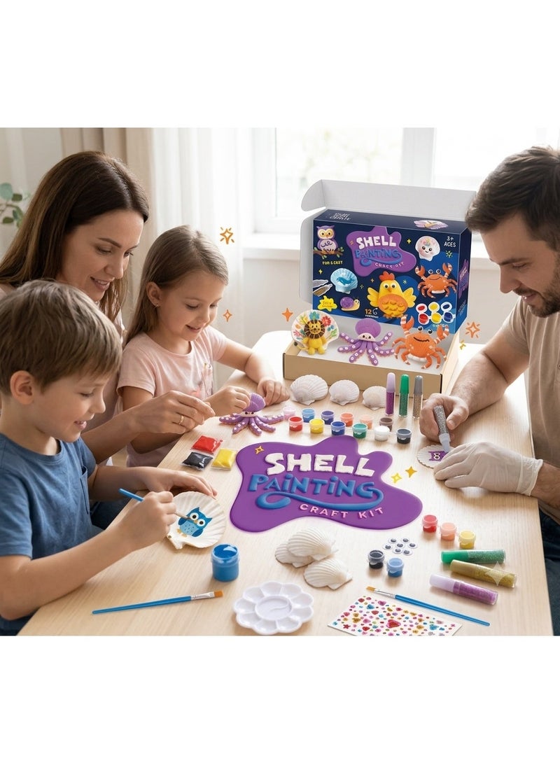 Twisoo Shell Painting Craft Kit for Kids - 50+ Pcs DIY Seashell Art Supplies Set with 12 Shells, Paints, Clay, Googly Eyes & Gems - Creative Educational Activity Gift for Boys & Girls Ages 3+ - Image 3