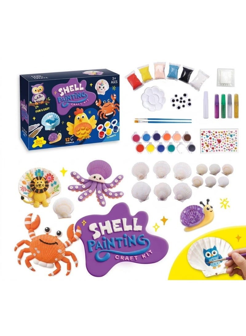 Twisoo Shell Painting Craft Kit for Kids - 50+ Pcs DIY Seashell Art Supplies Set with 12 Shells, Paints, Clay, Googly Eyes & Gems - Creative Educational Activity Gift for Boys & Girls Ages 3+ - Image 1