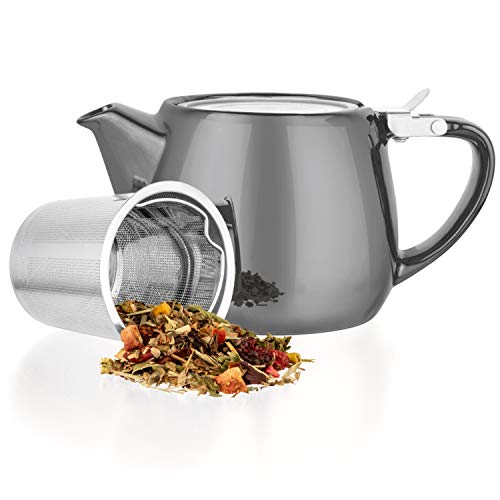 Tealyra - Pluto Porcelain Small Teapot Grey - 18.2-ounce (1-2 cups) - Unique Finish - Stainless Steel Lid and Extra-Fine Infuser To Brew Loose Leaf Tea - 540ml - Image 1