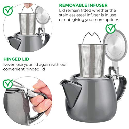 Tealyra - Pluto Porcelain Small Teapot Grey - 18.2-ounce (1-2 cups) - Unique Finish - Stainless Steel Lid and Extra-Fine Infuser To Brew Loose Leaf Tea - 540ml - Image 3