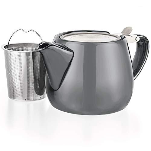Tealyra - Pluto Porcelain Small Teapot Grey - 18.2-ounce (1-2 cups) - Unique Finish - Stainless Steel Lid and Extra-Fine Infuser To Brew Loose Leaf Tea - 540ml - Image 2