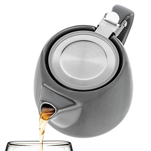 Tealyra - Pluto Porcelain Small Teapot Grey - 18.2-ounce (1-2 cups) - Unique Finish - Stainless Steel Lid and Extra-Fine Infuser To Brew Loose Leaf Tea - 540ml - Image 5