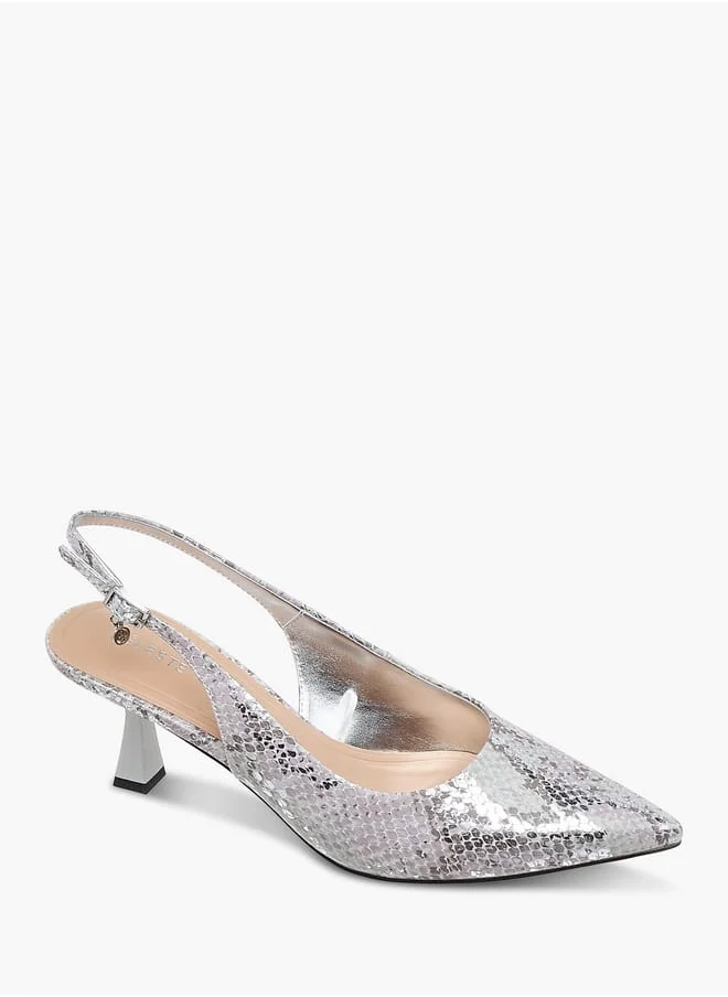 Celeste Womens Textured Slingback Shoes With Flared Heels