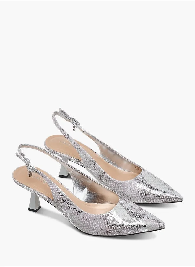 Celeste Womens Textured Slingback Shoes With Flared Heels